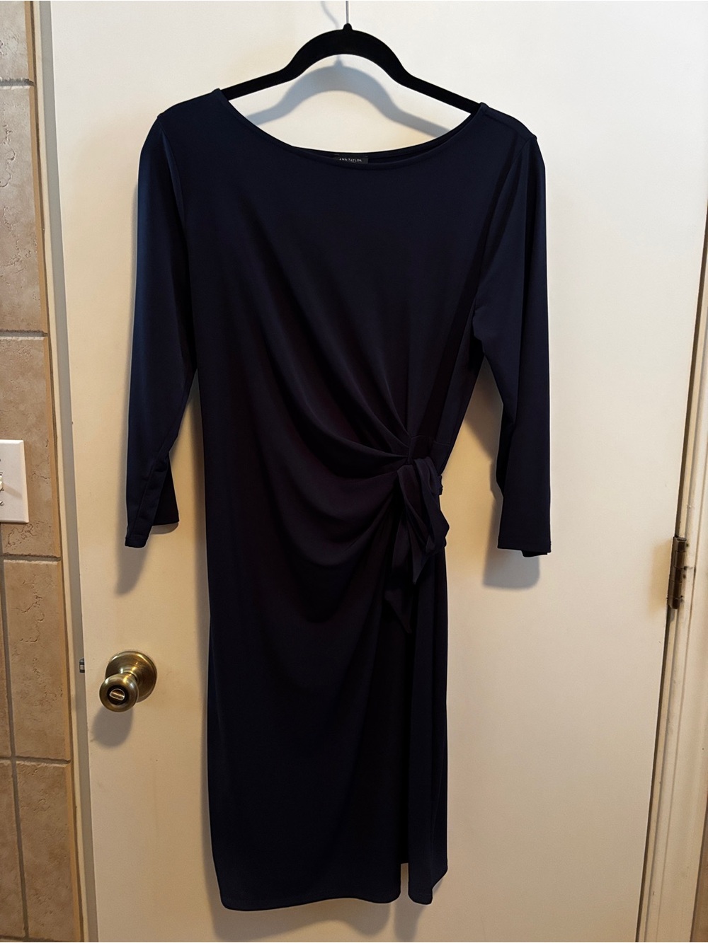 Ann Taylor Navy Midi Dress with Self-Belt